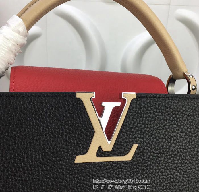 路易威登LV 頂級原單 M94517黑配紅 Capucines小號手袋 全粒面Taurillon皮革 經典時尚手提肩背斜挎包  YDH2360